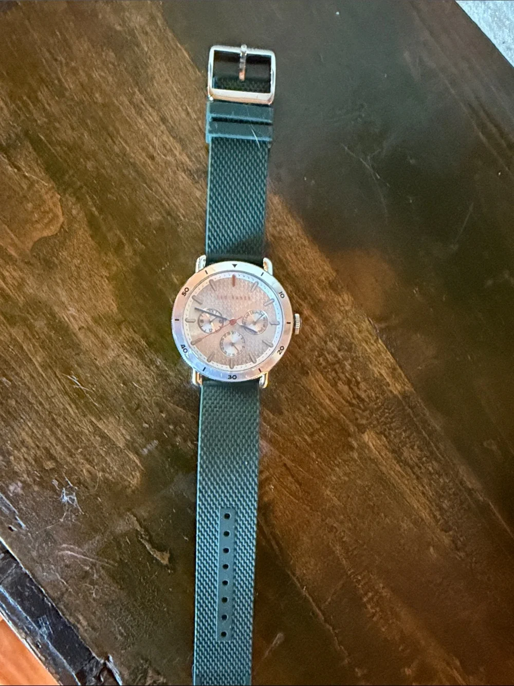Ted Baker Margarit Silver Dial Watch with Green Silicone Strap
